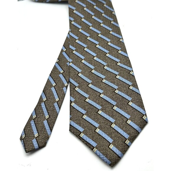 Calvin Klein 100% Silk Tie Stripes in Gold, Blue and Tan - Picture 4 of 9